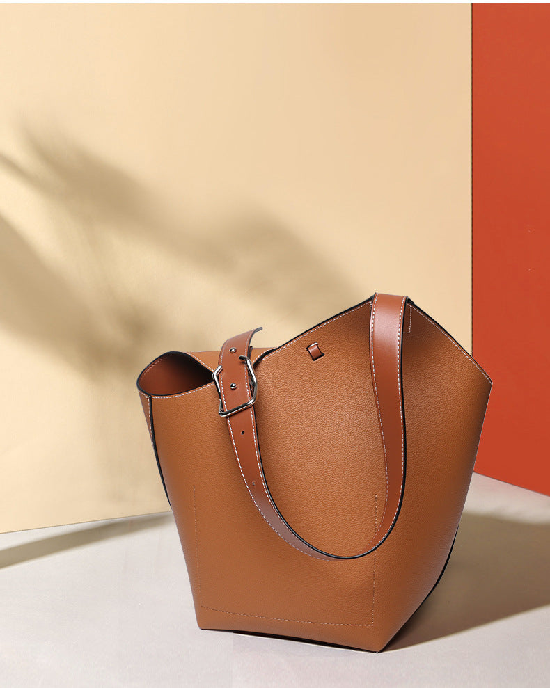Women's Asymmetry Genuine Leather Bucket Bags - ROMY TISA