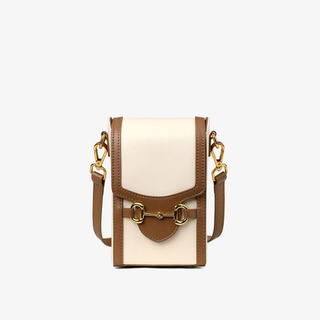 Pochette de téléphone en cuir bicolore pour femmes