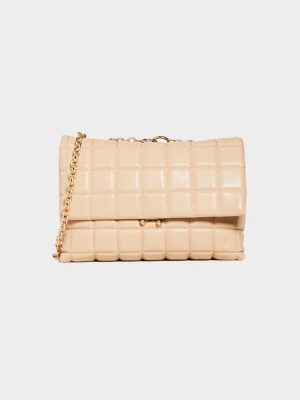 Women's Quilted Genuine Leather Shoulder Bags in Apricot