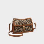 Women's Leopard Print Genuine Leather Baguette Bags in Brown