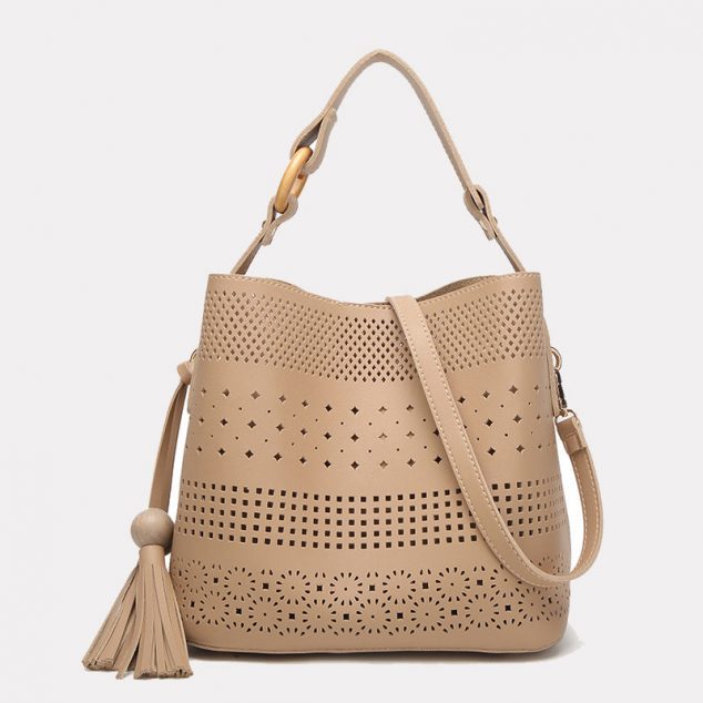 Women's Hollow Out Shoulder Tote Bag with Tassel