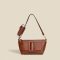 Women's Genuine Leather Large Buckle Small Baguette Bags with Mini Pocket