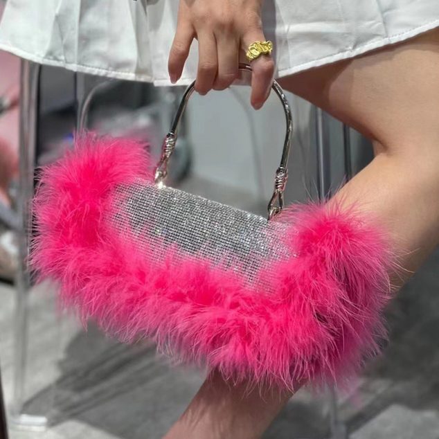Women's Furry Rhionestones Evening Clutch Bags
