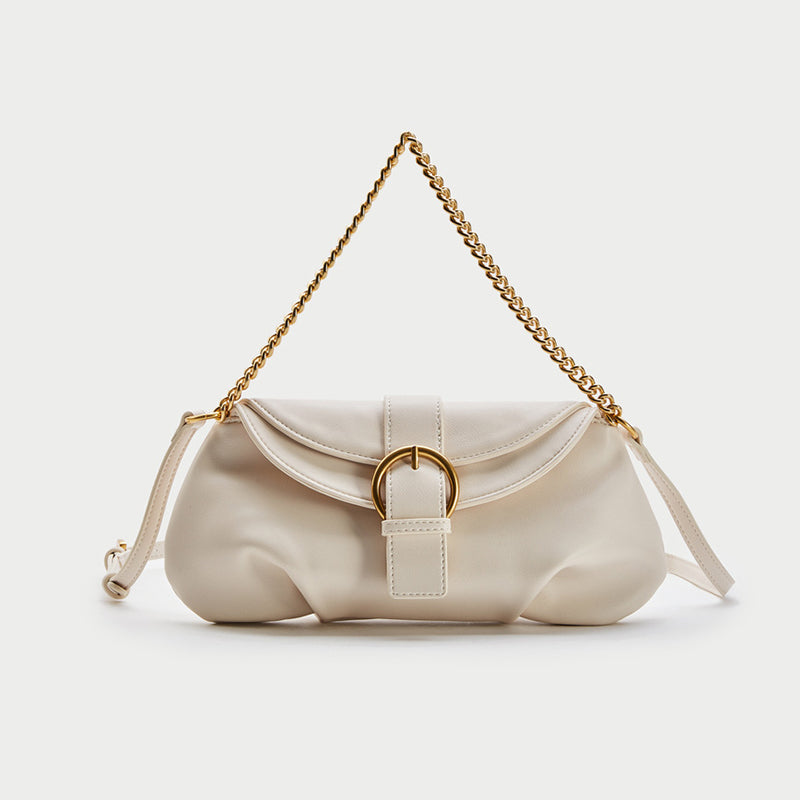 Women's Chains Vegan Leather Baguette Bags in Ivory