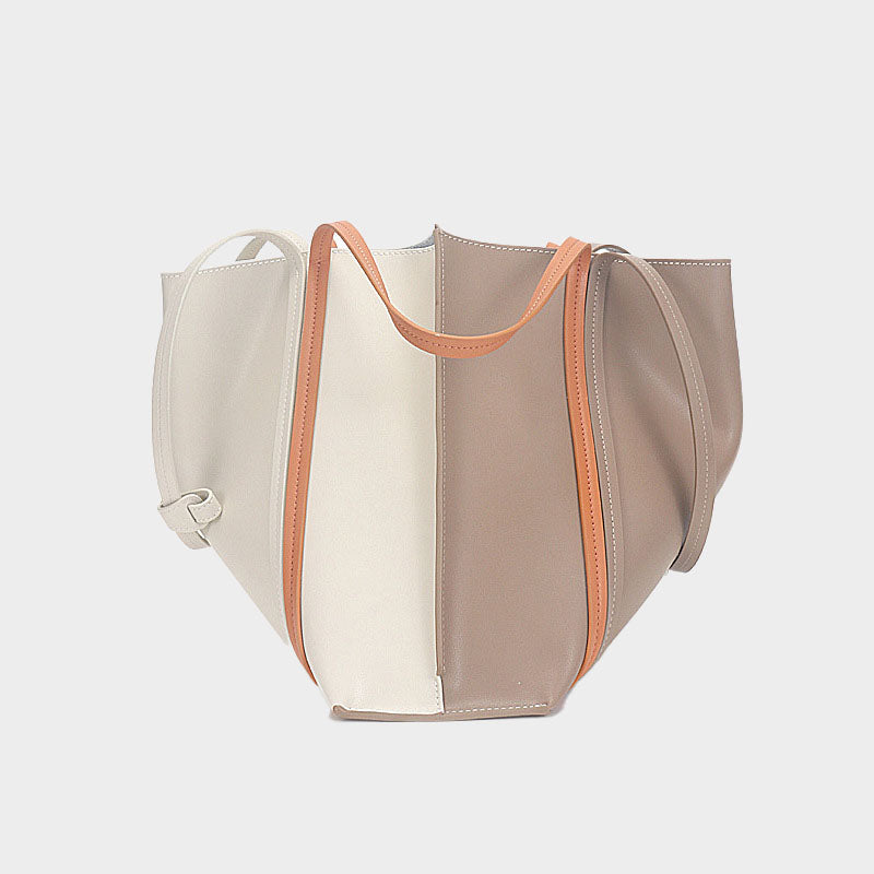 Women's Two Tone Multi-Straps Genuine Leather Tote Bags