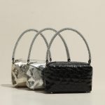 Women's Stone Grain Rhinestone Handle Clutch Taschen aus echtem Leder