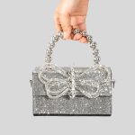 Women's All Over Rhinestones Bowknot Evening Clutch Bags in Silver