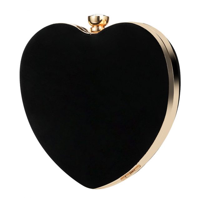 Pochette de soirée à cœur noir avec chaînes pour femmes