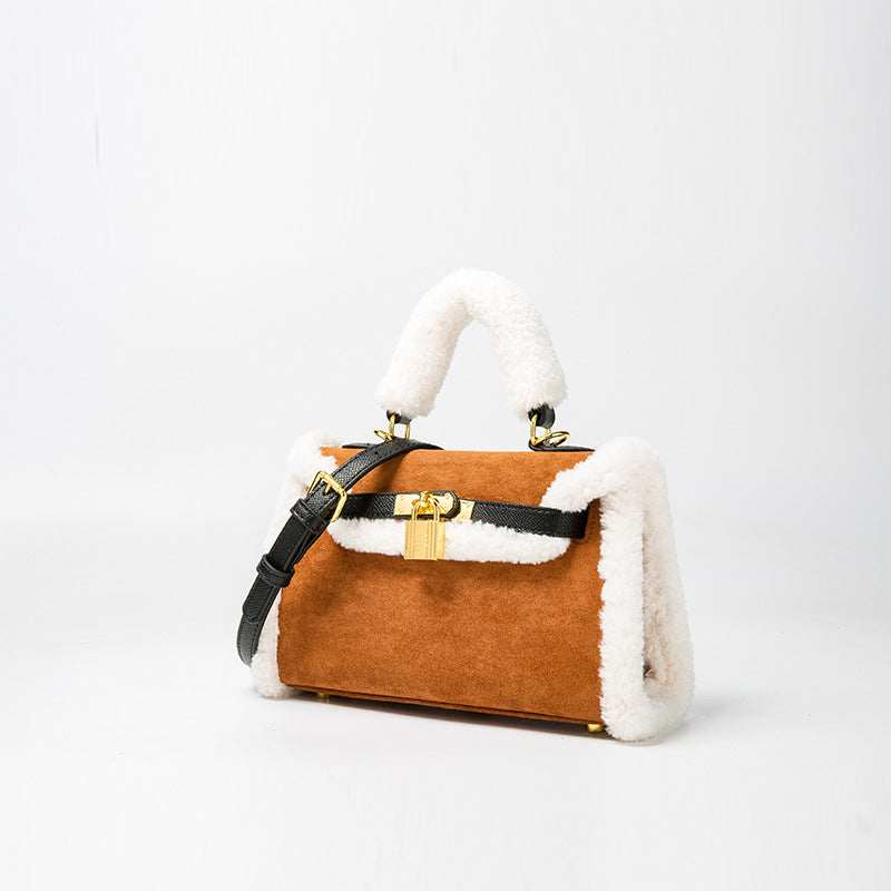 Women's Furry Crossbody Handbags with Lock