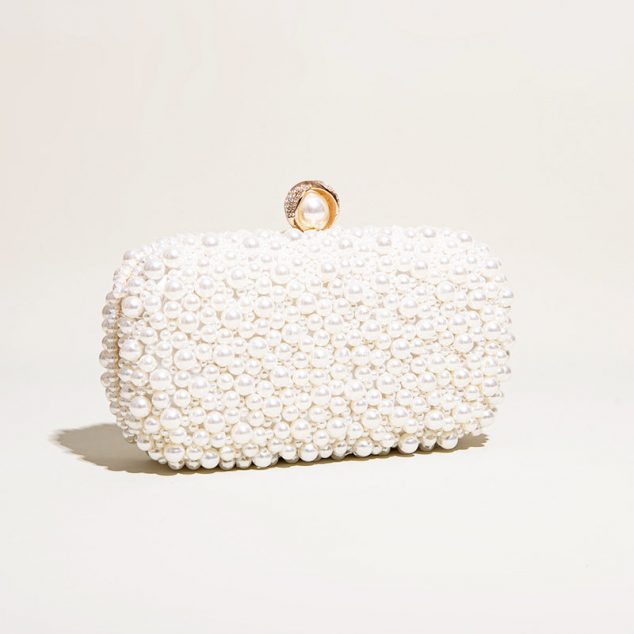 Women's White Pearls Beaded Evening Clutch Bags - ROMY TISA