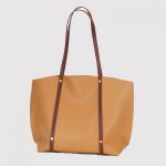 Women's Minimalist Genuine Leather Tote Bags in Tan