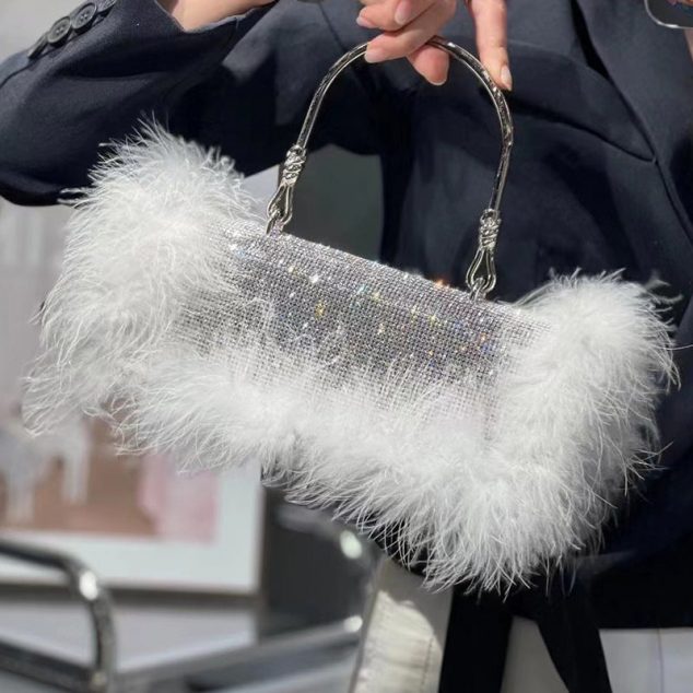 Women's Furry Rhionestones Evening Clutch Bags