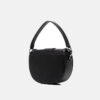 Women's Black Large Buckle Genuine Leather Saddle Bags with Crossbody Strap