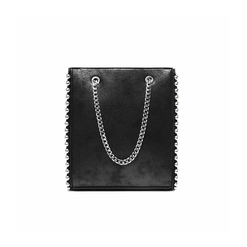Women's Black Square Chain Tote Bags with Beads