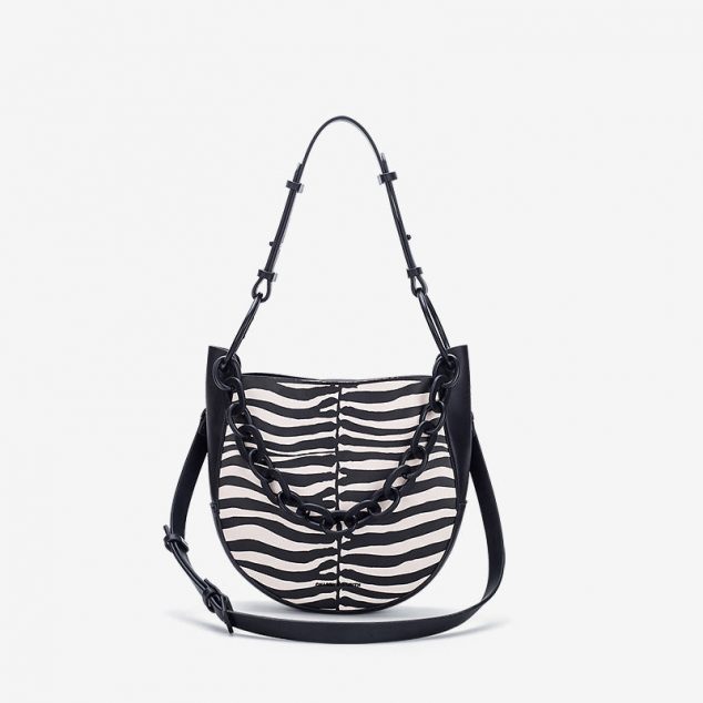 Women's Vegan Leather Zebra Print Shoulder Bags with Chains - ROMY TISA
