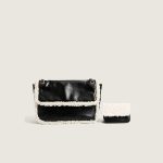 Women's Faux Lamb Fur Chains Flap Shoulder Bags in Black