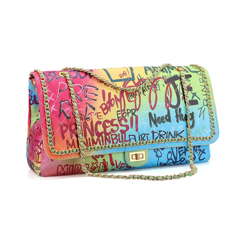 Women's Graffiti Quilted Large Chain Bags