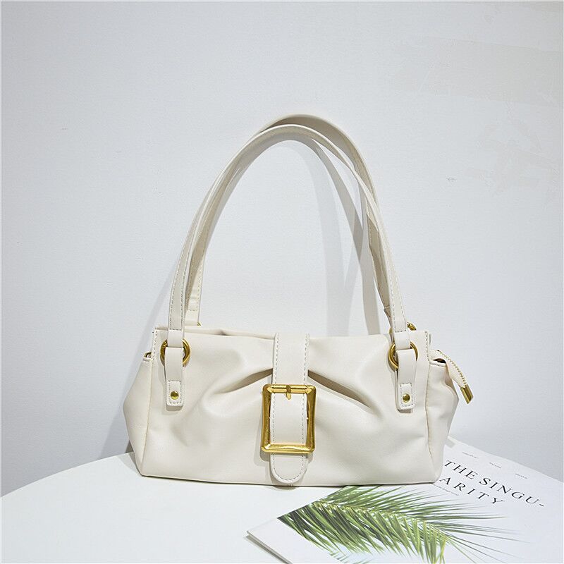 Women's Genuine Leather Buckle Slouchy Baguete Bags