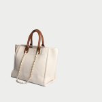 Women's Beige Canvas Pearls Large Beach Tote