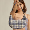 Women's Plaid Houndstooth Half Moon Baguette Bags - Black
