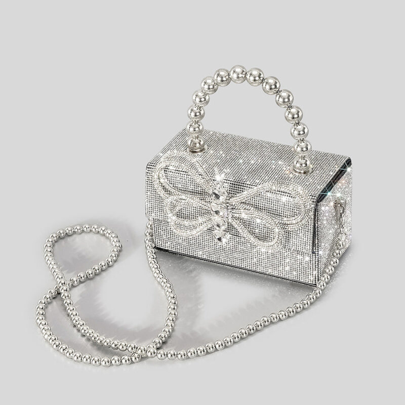 Women's All Over Rhinestones Bowknot Evening Clutch Bags in Silver