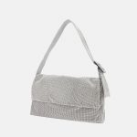 Damen Silber All Over Strass Klappe Abend Baguette Taschen aus echtem Leder