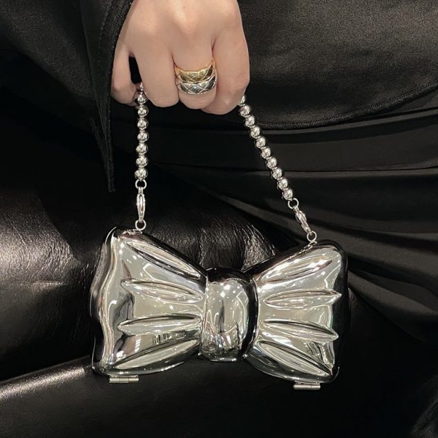Mini sacs de soirée avec nœud en argent pour femmes
