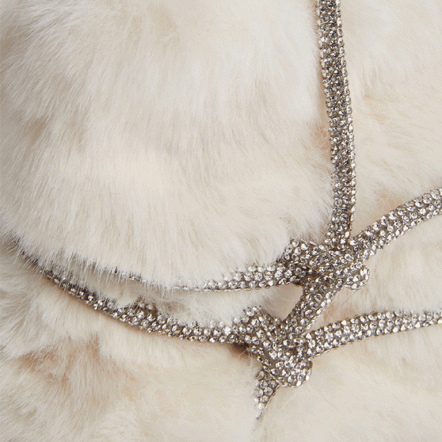 Women's Fuzzy Rhinestone Strap Tie Up Handbags
