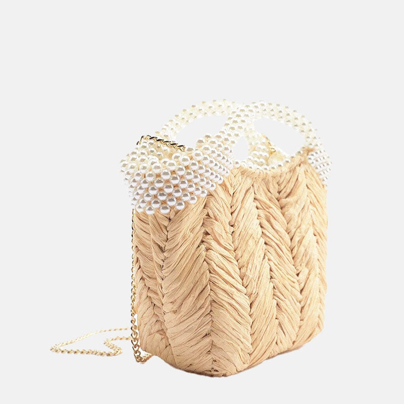 Women's Pearls Woven Tote with Shoulder Chains