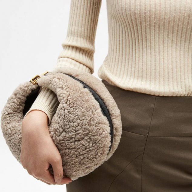 Sacs baguette hobo en cuir de vache à fourrure d'agneau pour femmes