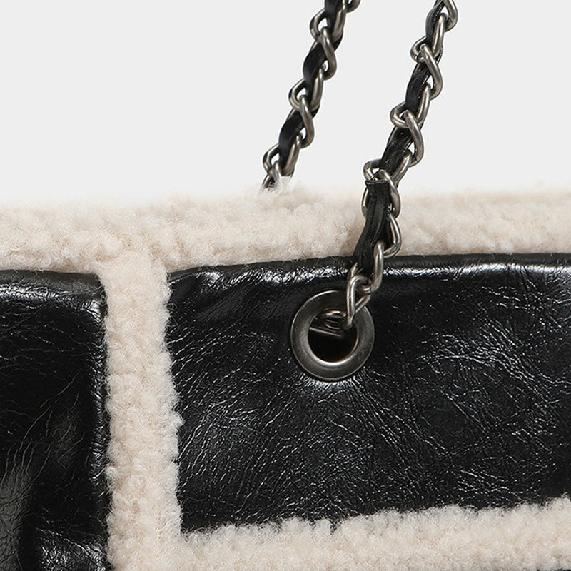 Women's Faux Lamb Fur Tote Bags Black