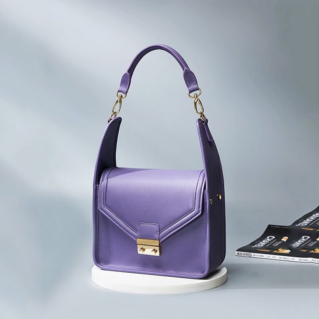 Women's Purple Envelope Flap Shoulder Baguette Bags in Genuine Leather