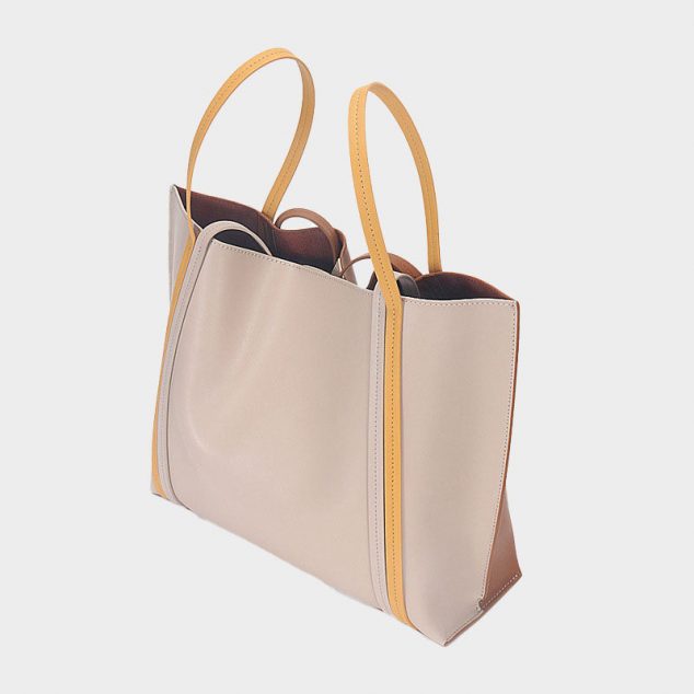 Women's Two Tone Multi-Straps Genuine Leather Tote Bags