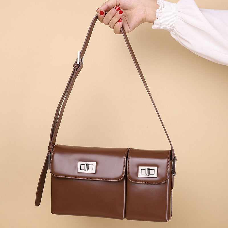 Women's Two Flap Baguette Bags in Genuine Leather