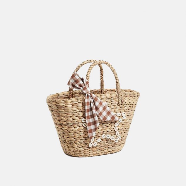 Women's Straw Bags Plaid Bowknot Woven Beach Tote Bags