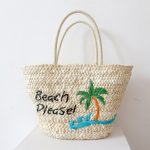Women's Beach Please Embroidered Woven Tote Bags
