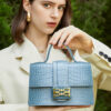 Women's Genuine Leather Croc Print Small Top Handle Bags