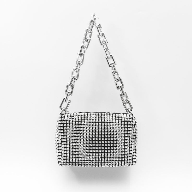 Women's Small Chains Full Rhinestone Evening Baguette Bags