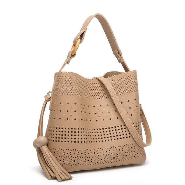 Women's Hollow Out Shoulder Tote Bag with Tassel