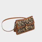 Women's Leopard Print Genuine Leather Baguette Bags in Brown