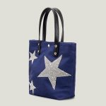 Women's Rhinestone Stars Canvas Tote Bags in Navy