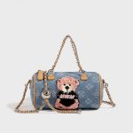 Women's Demin Bear Embroidered Crossbody Mini Barrel Bags