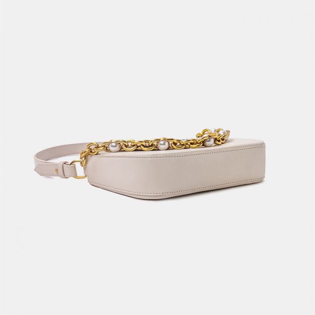 Women's Baguette Bags with Chains Pearls in Vegan Leather