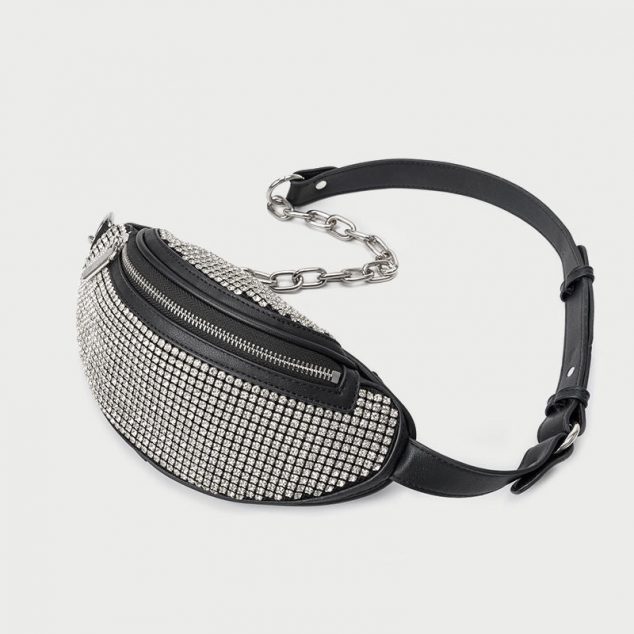 Femmes Rhinestones Crossbody Sling Wasit Sacs en cuir véritable