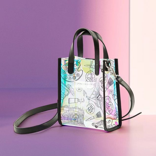 Women's Graffiti Holographic Mini Clear Tote Bags
