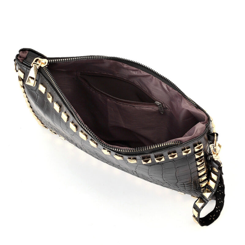 Handtasche mit Krokoprägung aus schwarzem Kunstleder für Damen
