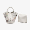 Women's White Graffiti Print Small Tote Bags with Pouch