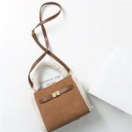 Women's Fur Trim Suede Leather Top Handle Purse in Brown