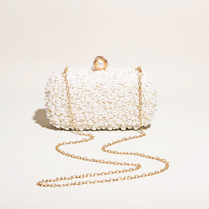 Women's White Pearls Beaded Evening Clutch Bags