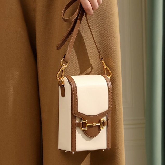 Pochette de téléphone en cuir bicolore pour femmes